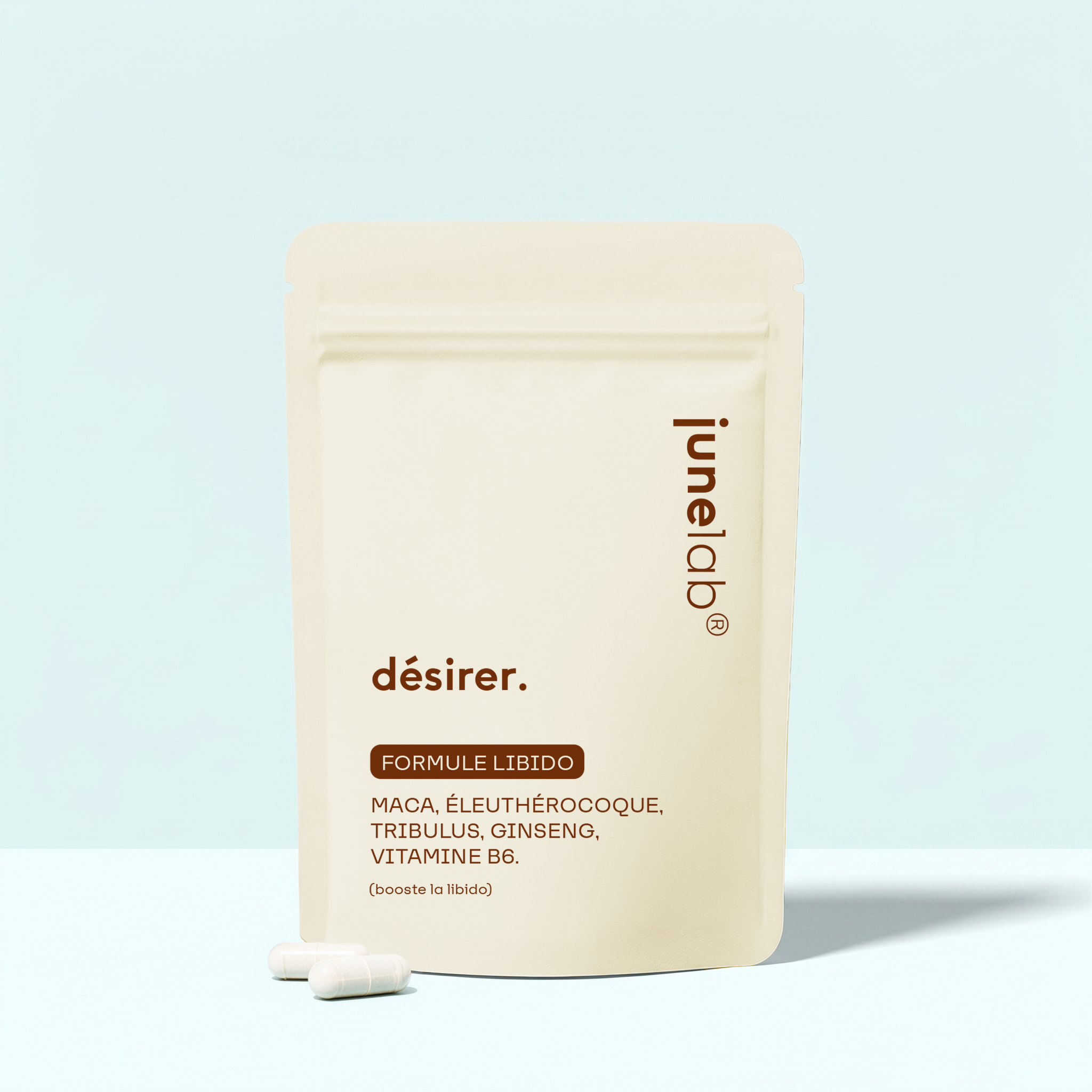 Maca, Éleuthérocoque, Tribulus, Ginseng, Vitamine B6 | Désirer®