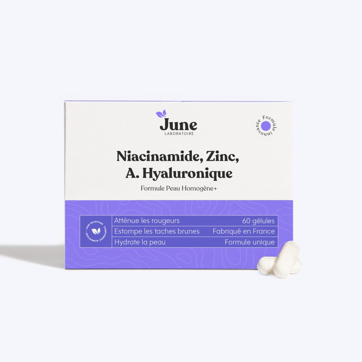 Niacinamide, Zinc & A. Hyaluronique | Formule Peau Homogène | 60 gélules - June Laboratoire